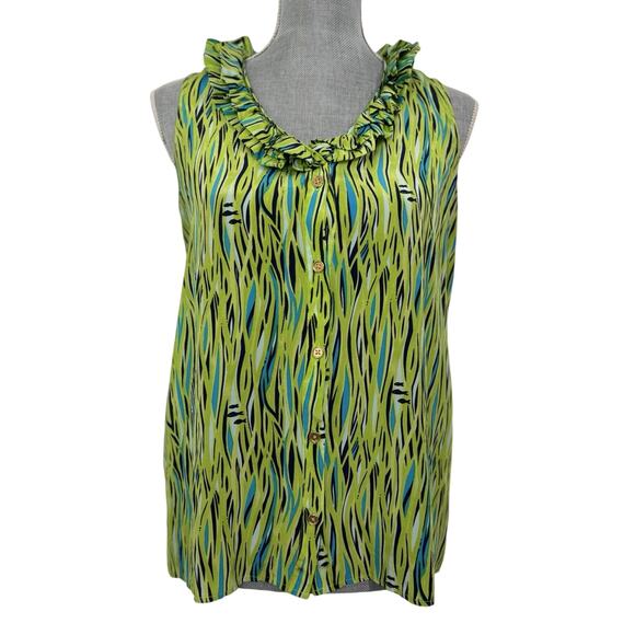 Lilly Pulitzer 100% Silk Vibrant Green Fish Print Sleeveless Blouse Size 6 - Picture 1 of 5
